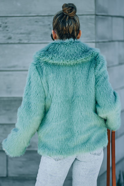 Green Collared Side Pockets Winter Fuzzy Coat LC8512420-9