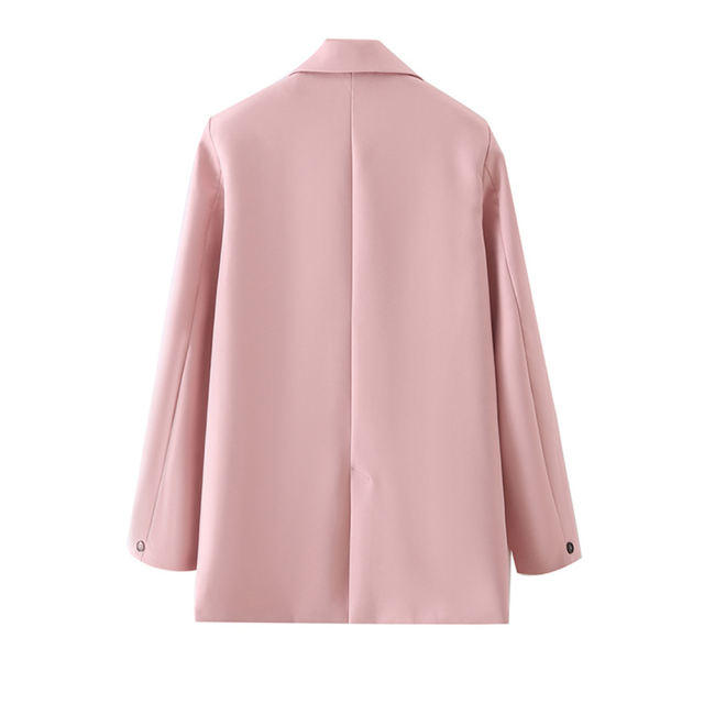 Pink Lapel Collar Button Solid Color Blazer TQK260054-10