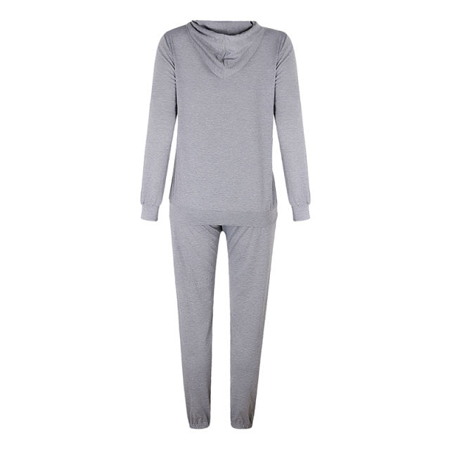 Gray Drawstring Hoodie with Pant Set TQK710131-11