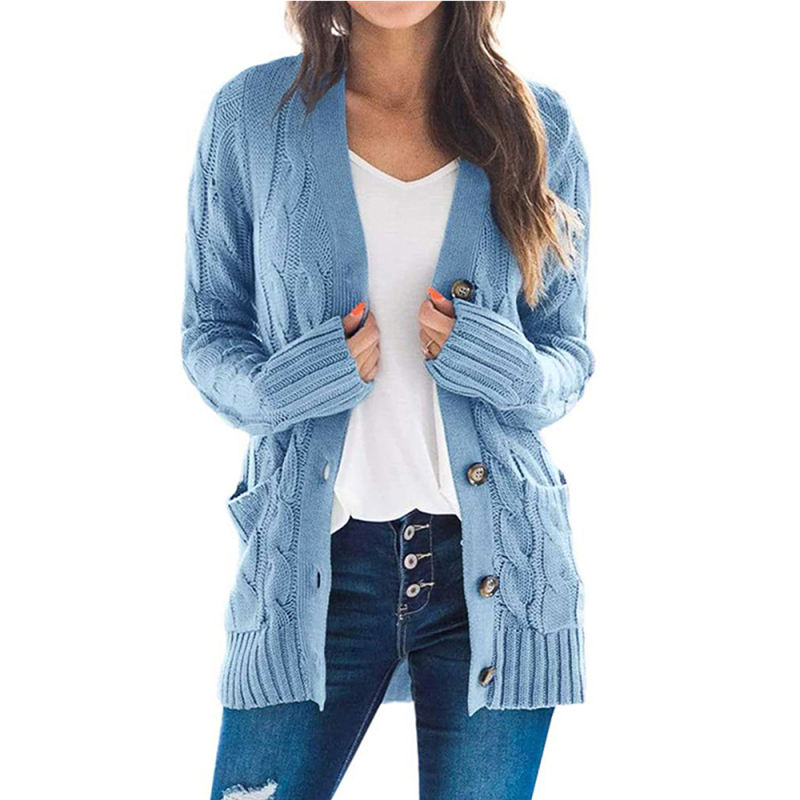 Blue Button Down Pocketed Knit Cardigan TQK271080-5