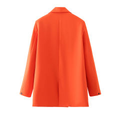 Orange Lapel Collar Button Solid Color Blazer TQK260054-14
