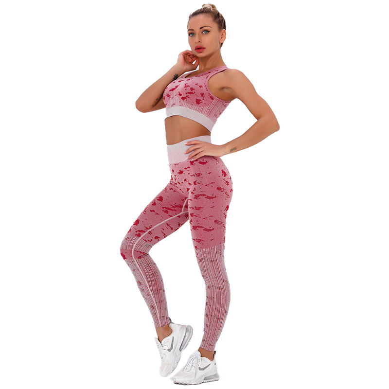 Wine Red Camo Print Sports Bra with High Waist Pant Set TQE00132-103