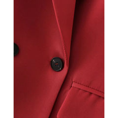 Red Lapel Collar Button Solid Color Blazer TQK260054-3