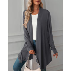 Dark Gray Cotton Blend 1/2 Sleeve Lightweight Small Coat TQK280179-26