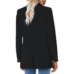Black Lapel Collar Button Solid Color Blazer TQK260054-2