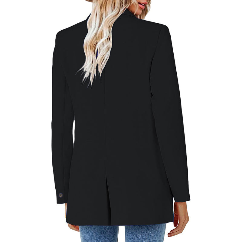 Black Lapel Collar Button Solid Color Blazer TQK260054-2