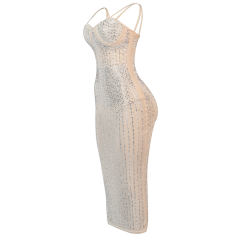 Apricot Mesh Rhinestone Plus Size Sling Dress TQK310775-18