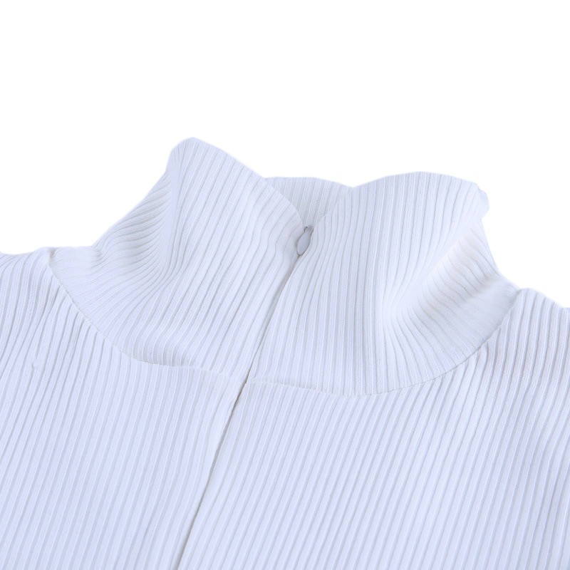 White Cotton Blend Zipper Datail Long Sleeve Top with Pant Set TQK710132-1
