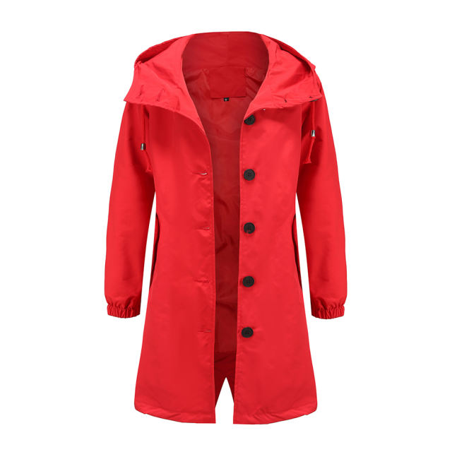 Red Weatherproof Hooded Outdoor Rainproof Coat TQK280160-3