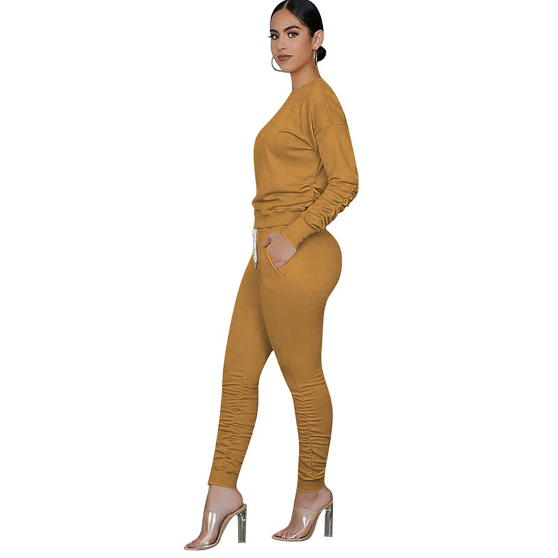 Brown Cotton Blend Sweatshirt Joggers Loungewear Set TQK710133-17