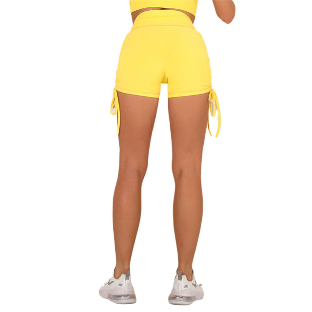 Yellow Sides Drawstring Short Sleeve Yoga Short Set TQK710241-7