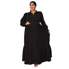 Solid Black Button Down Plus Size Dress TQK310446-2
