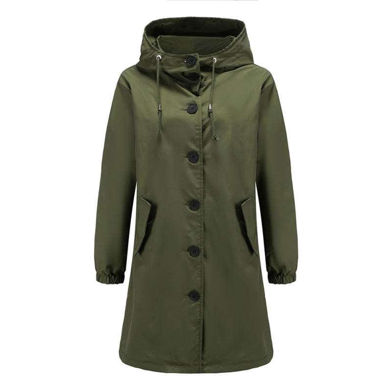 Army Green Weatherproof Hooded Outdoor Rainproof Coat TQK280160-27