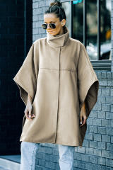 Khaki Snap Button Turn-down Collar Cape Coat LC859002-16