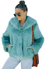 Green Collared Side Pockets Winter Fuzzy Coat LC8512420-9
