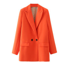 Orange Lapel Collar Button Solid Color Blazer TQK260054-14