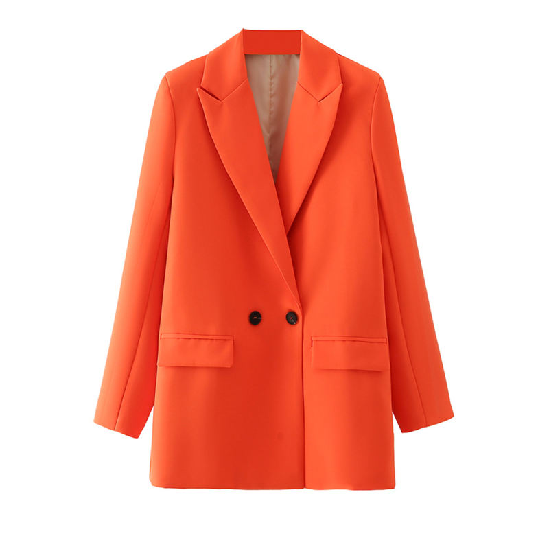 Orange Lapel Collar Button Solid Color Blazer TQK260054-14