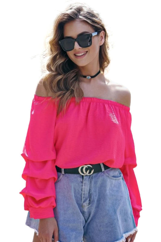 Rose Pleated Sleeve Off Shoulder Blouse LC25116236-6