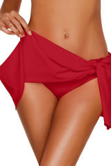 Red Twist Knot Detail Skirted Swim Bottom