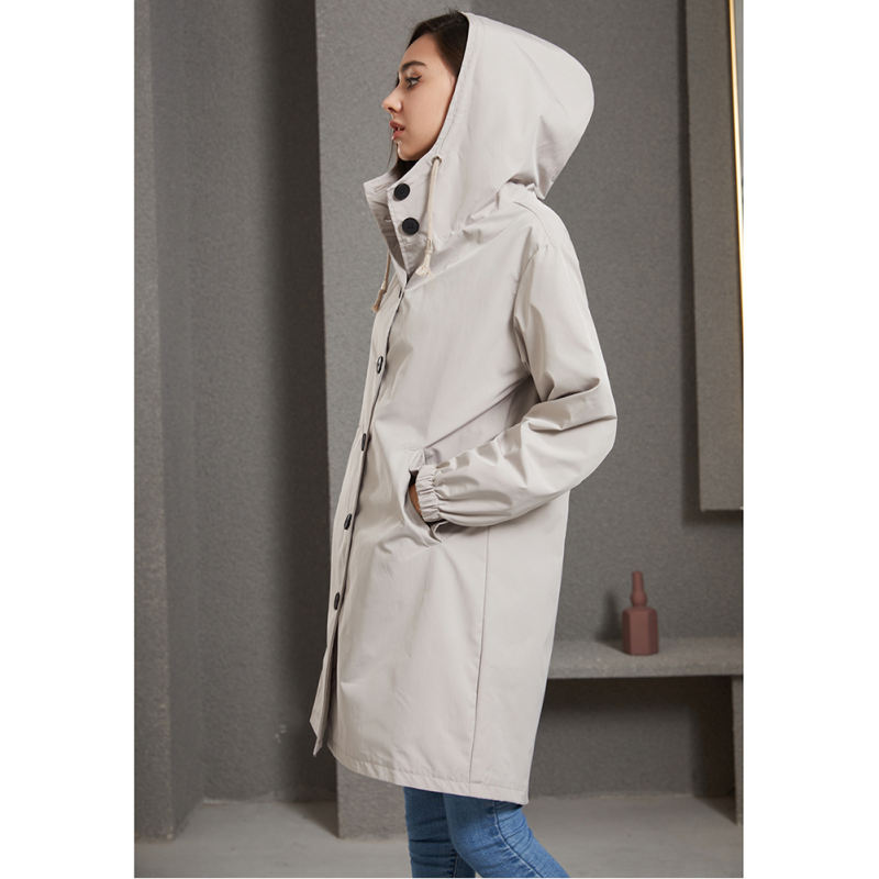 Light Gray Weatherproof Hooded Outdoor Rainproof Coat TQK280160-25