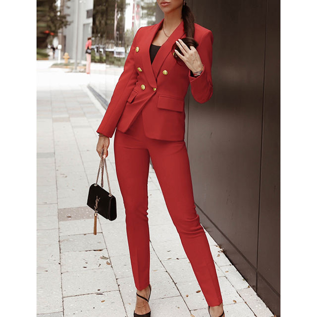 Red OL Button Blazer and Pants Set TQF711043-3