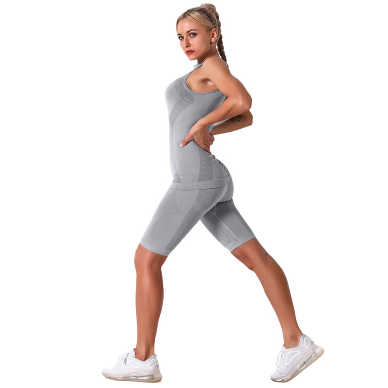Light Grey Seamless Sleeveless Tank Sports Set TQE00136-112