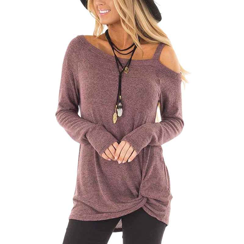 Rust Red Cold Shoulder Knot Twist Front Tunic Tops