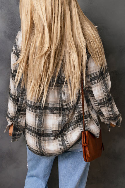 Black Vintage Plaid Fleece Lining Jacket LC854187-2