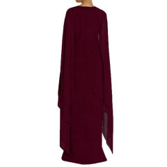Wine Red Crepe Flared Sleeve Bodycon Maxi Dress LCSN070-103