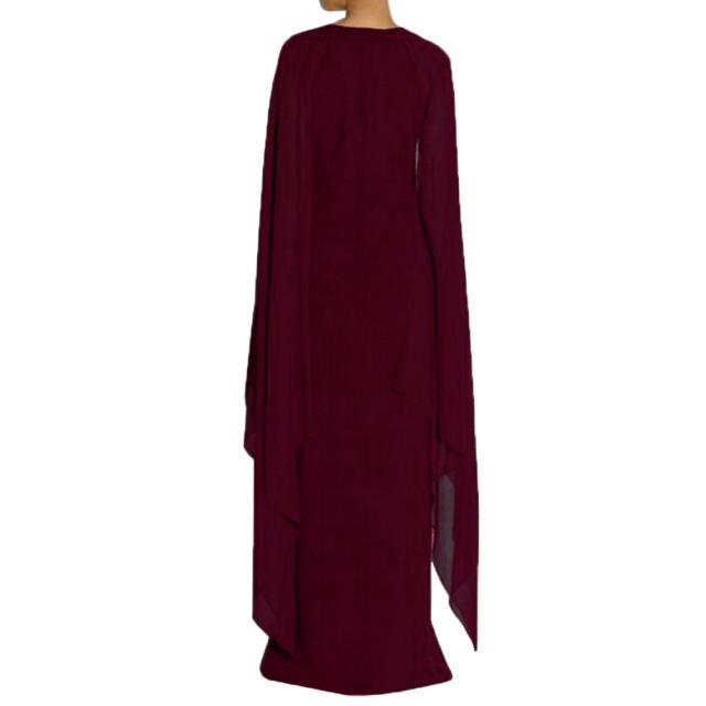 Wine Red Crepe Flared Sleeve Bodycon Maxi Dress LCSN070-103