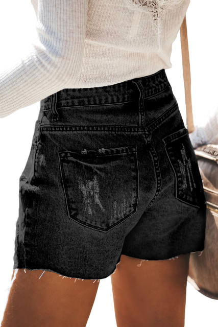 Black Hot Mama High Rise Distressed Denim Shorts