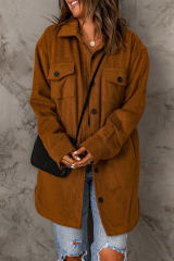 Brown Long Sleeve Pockets Buttoned Shirt Jacket LC8512409-17