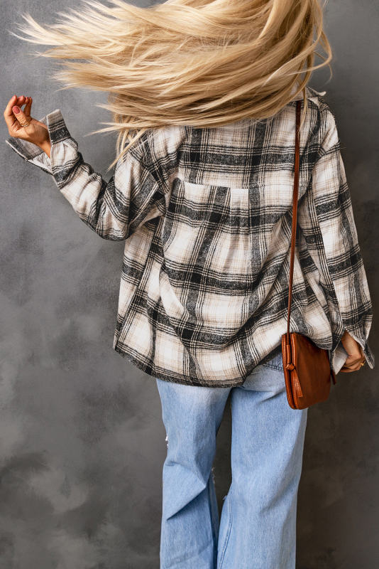 Black Vintage Plaid Fleece Lining Jacket LC854187-2