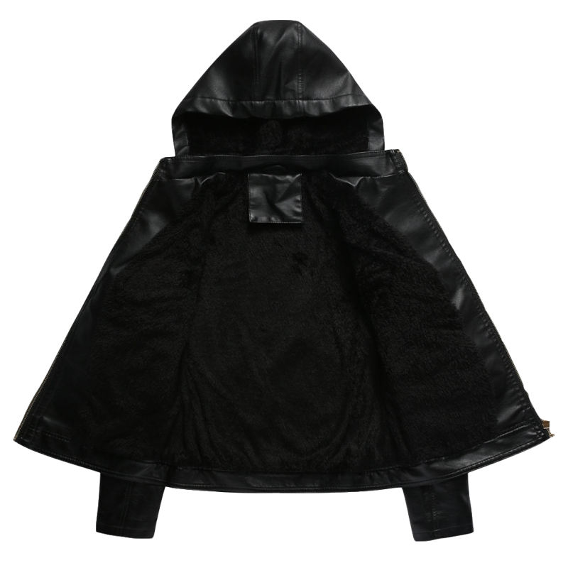 Black Fleece Lined Plus Size PU Leather Jacket TQK280097-2