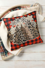 Red Christmas Snowflake Leopard Tree Shining Plaid Pillow Cover BH05423-3