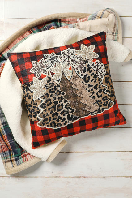 Red Christmas Snowflake Leopard Tree Shining Plaid Pillow Cover BH05423-3