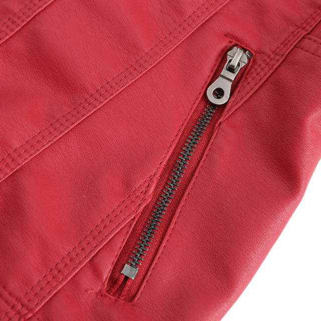 Red Removable Hooded Washed PU Leather Jacket TQK280096-3