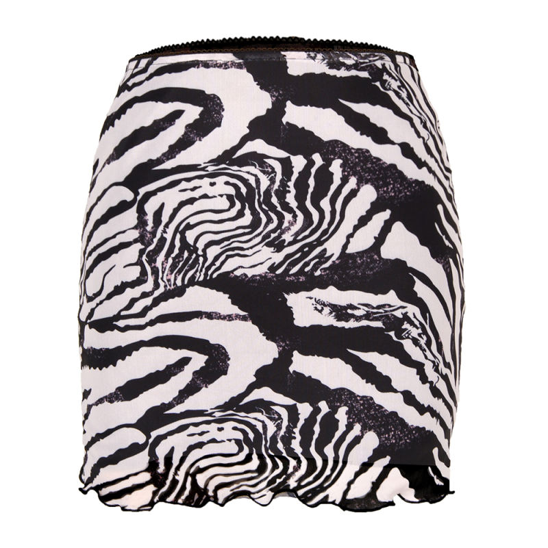 Black White Zebra Print Double-layers Hight Waist Mini Skirt TQK360034-37