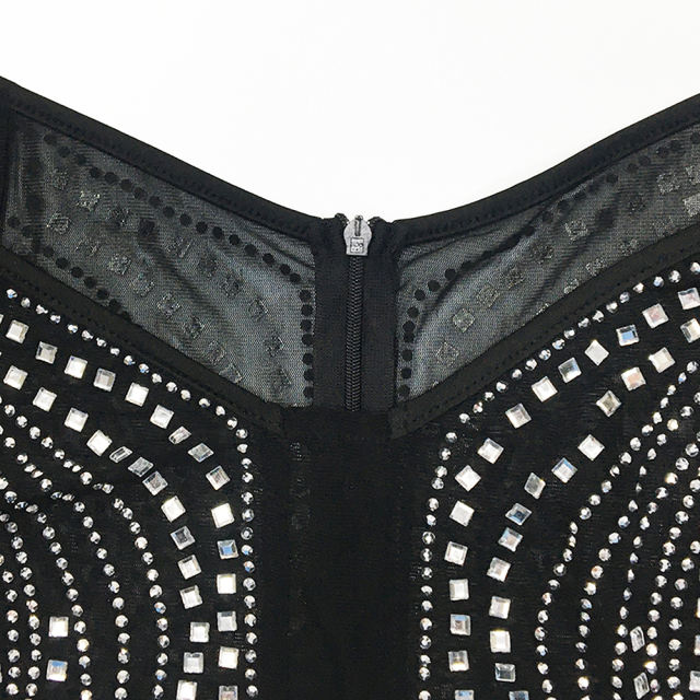Black Mesh Rhinestone Cape Style long Sleeve Dress TQK310774-2