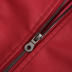 Red Slim Fit Stand Collar PU Motorcycle Jacket TQK280091-3