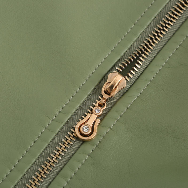 Light Green Turn Down Slim Fit PU Leather Jacket TQK280095-28