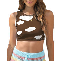 Coffee Rib Clouds Print Sleeveless Tank TQX250030-15