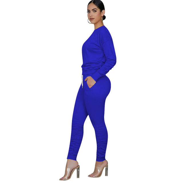 Blue Cotton Blend Sweatshirt Joggers Loungewear Set TQK710133-5