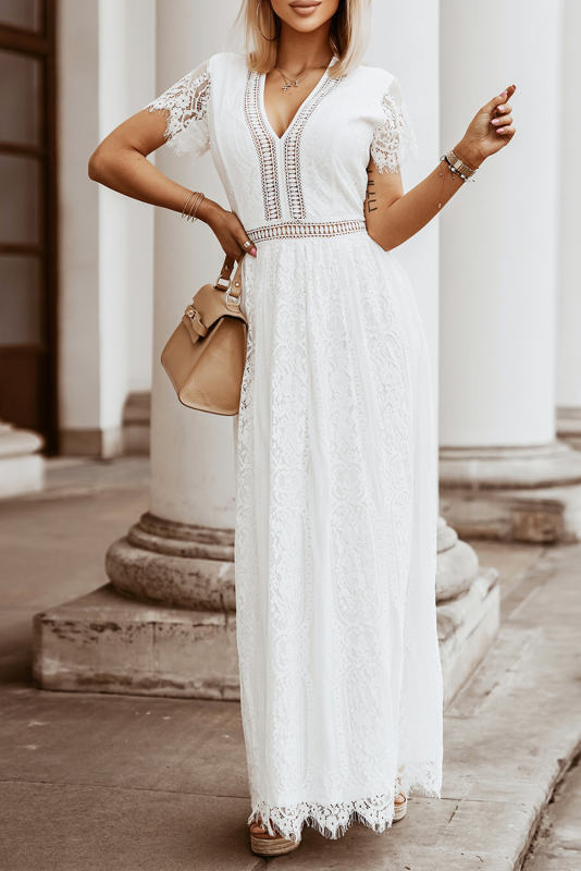 White Fill Your Heart Lace Maxi Dress LC611316-1