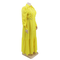 Solid Yellow Button Down Plus Size Dress TQK310446-7