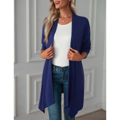 Navy Blue Cotton Blend 1/2 Sleeve Lightweight Small Coat TQK280179-34