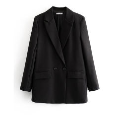 Black Lapel Collar Button Solid Color Blazer TQK260054-2