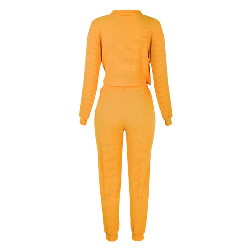 Yellow Zipper Up Leopard Detail Sweatshirt with Pant Set TQK710222-7