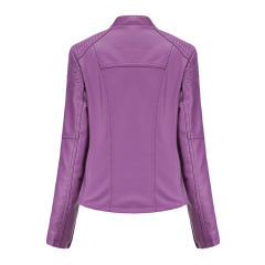 Purple Zipper Slim Fit Motorcycle PU Leather Jacket TQK280090-8