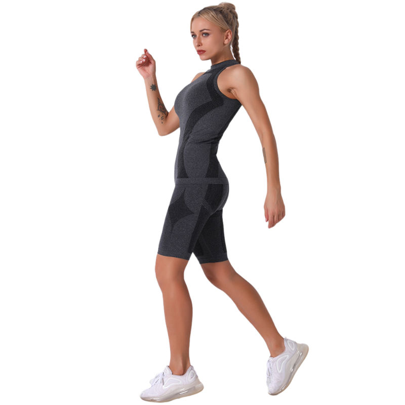 Dark Gray Seamless Sleeveless Tank Sports Set TQE00136-26